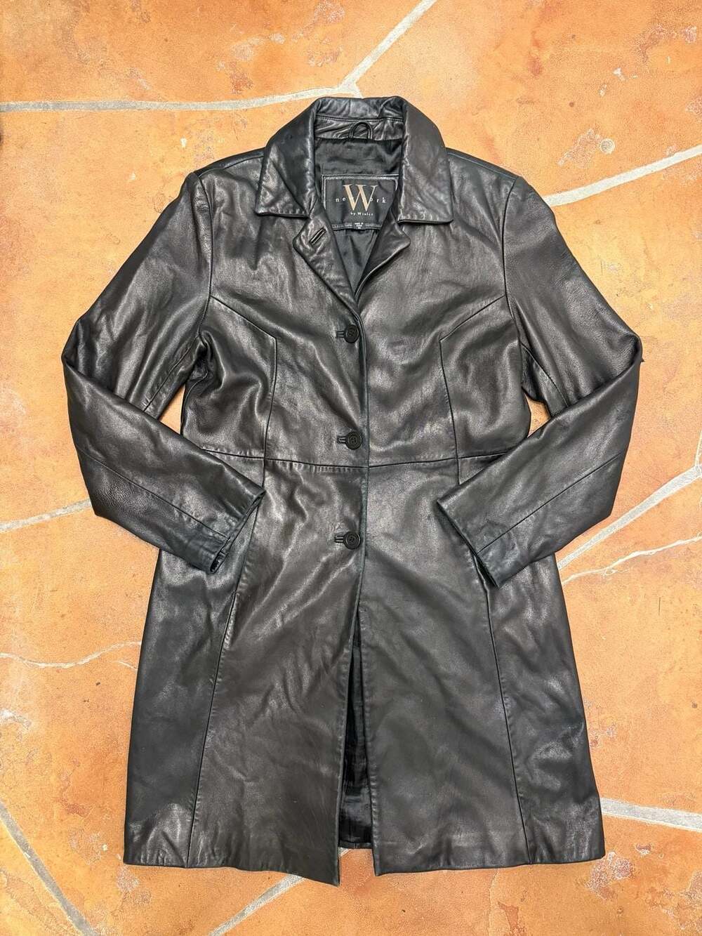 VTG 90s New York by Winlit Genuine Leather Black Trench/ Coat -Medium